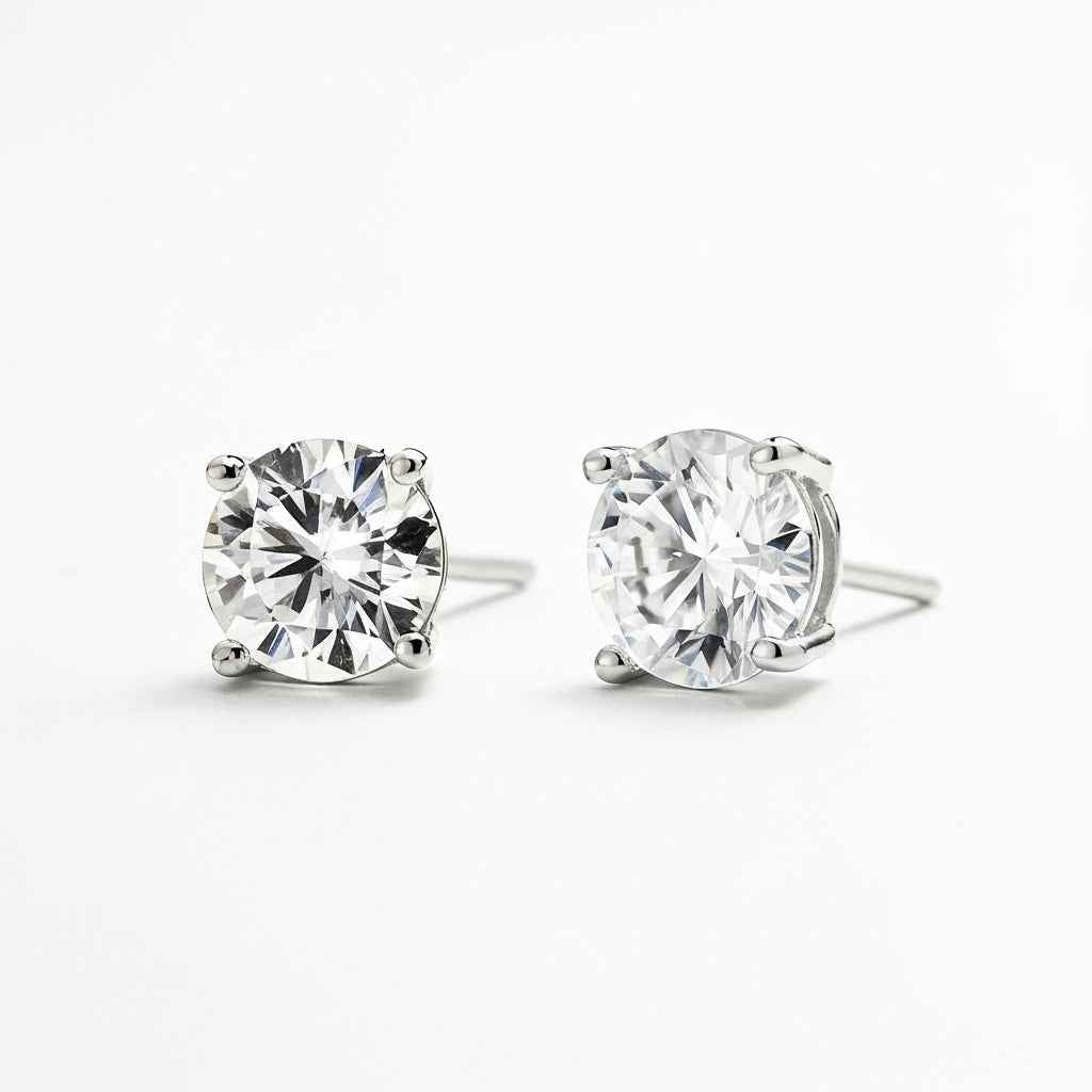 Brinco Moissanite 1ct Prata 925 com Ródio, Ponto de Luz Brilhante VVS1 Certificado