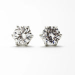Brinco Ponto de Luz 2ct de Moissanite Brilhante com 6 Garras, Prata 925 com Ródio, Moissanite Cor D VVS1 Certificada - Monlí