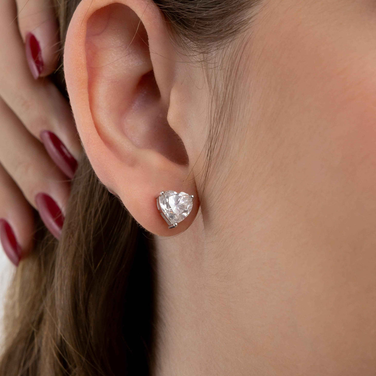 Brinco Moissanite Coração 4ct Prata 925 com Ródio, Moissanite Cor D VVS1 Certificada