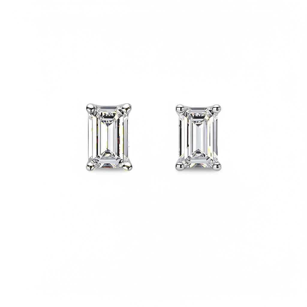 Brinco Moissanite Corte Esmeralda 925 com Banho de Ouro Branco 18k - 0,5ct, 1ct e 2ct, VVS1 Certificado