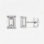 Brinco Moissanite Corte Esmeralda 925 com Banho de Ouro Branco 18k - 0,5ct, 1ct e 2ct, VVS1 Certificado