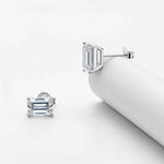 Brinco Moissanite Corte Esmeralda 925 com Banho de Ouro Branco 18k - 0,5ct, 1ct e 2ct, VVS1 Certificado