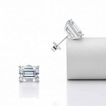 Brinco Moissanite Corte Esmeralda 925 com Banho de Ouro Branco 18k - 0,5ct, 1ct e 2ct, VVS1 Certificado