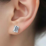 Brinco Moissanite Corte Esmeralda 925 com Banho de Ouro Branco 18k - 0,5ct, 1ct e 2ct, VVS1 Certificado