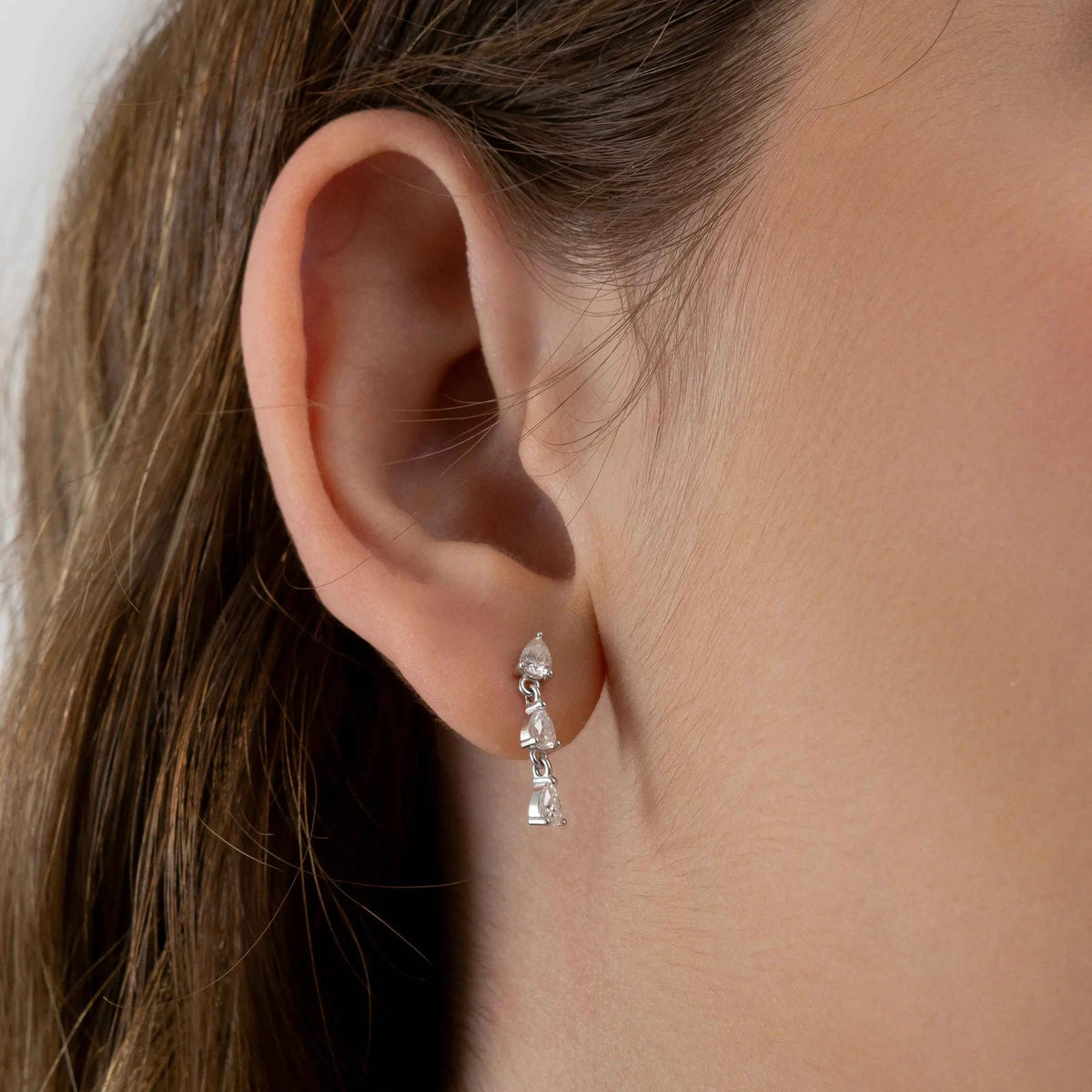 Brinco Moissanite Prata 925 0,5ct Lapidação Gota com Ródio, Cor D VVS1 Certificada