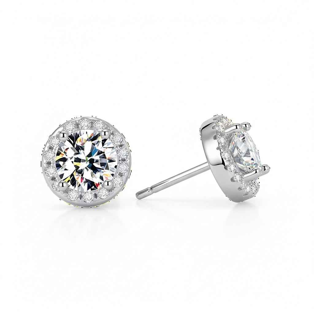 Brinco Moissanite Prata 925 Cravejado Brilhante, 0,3ct Cada (0,6ct o Par), Prata 925 com Ródio, Moissanite Cor D VVS1 Certificada