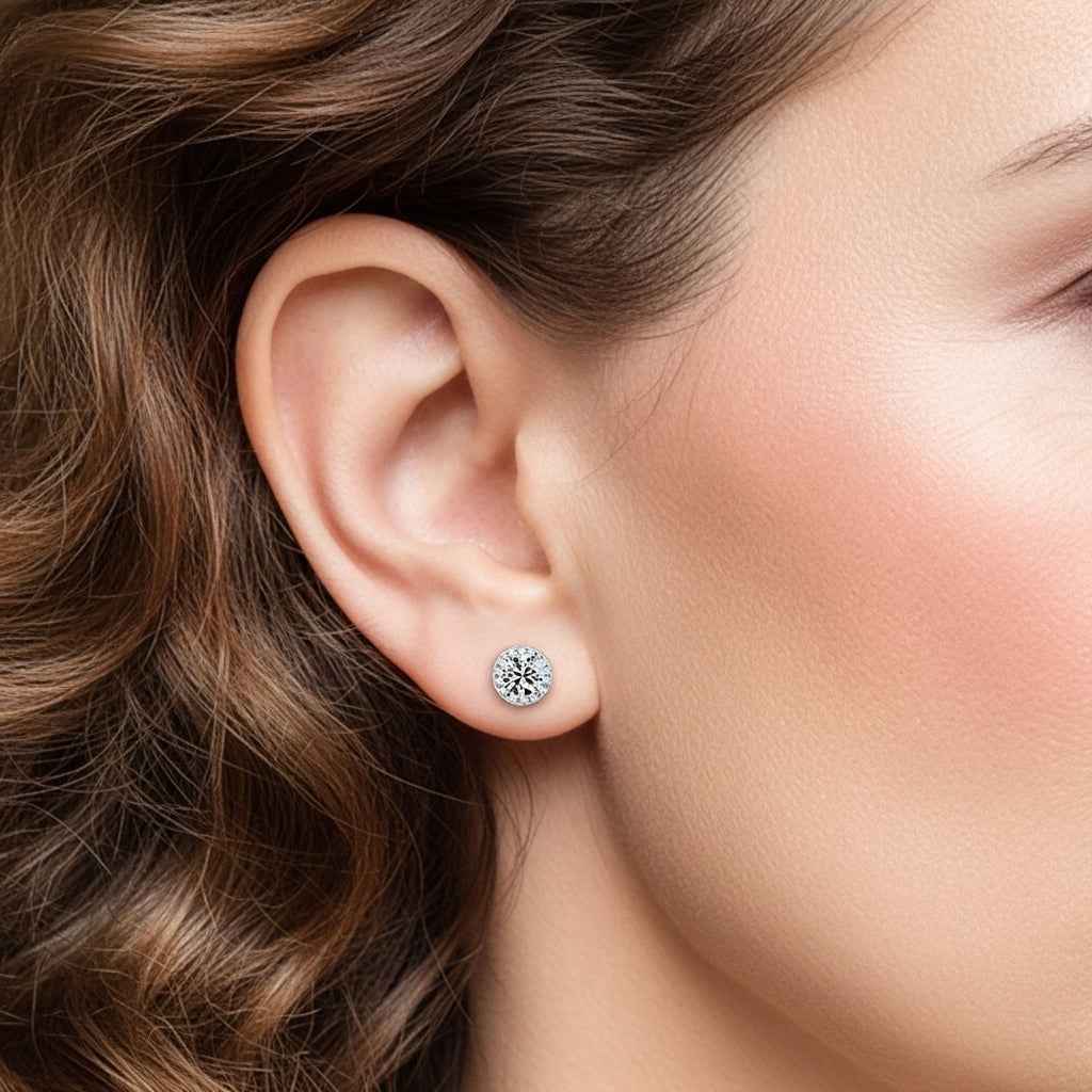 Brinco Moissanite Prata 925 Cravejado Brilhante, 0,3ct Cada (0,6ct o Par), Prata 925 com Ródio, Moissanite Cor D VVS1 Certificada