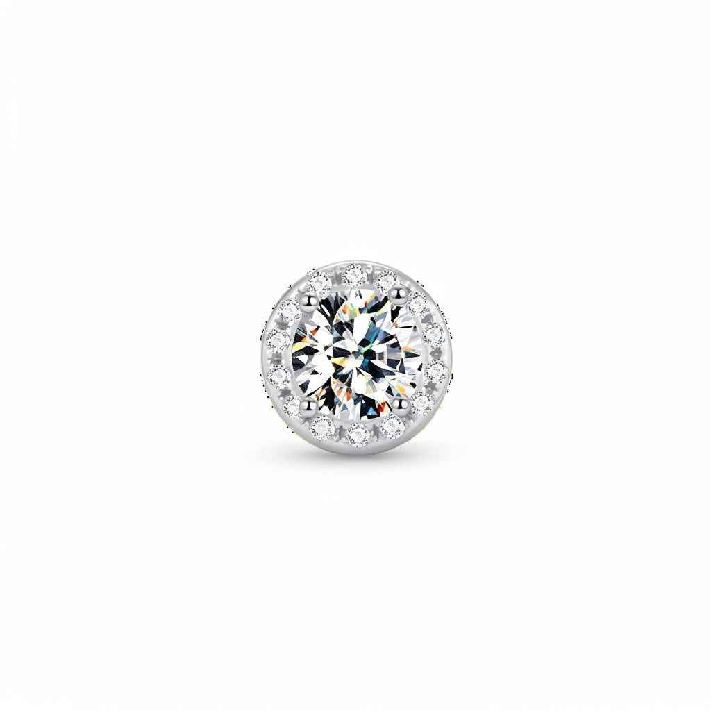 Brinco Moissanite Prata 925 Cravejado Brilhante, 0,3ct Cada (0,6ct o Par), Prata 925 com Ródio, Moissanite Cor D VVS1 Certificada