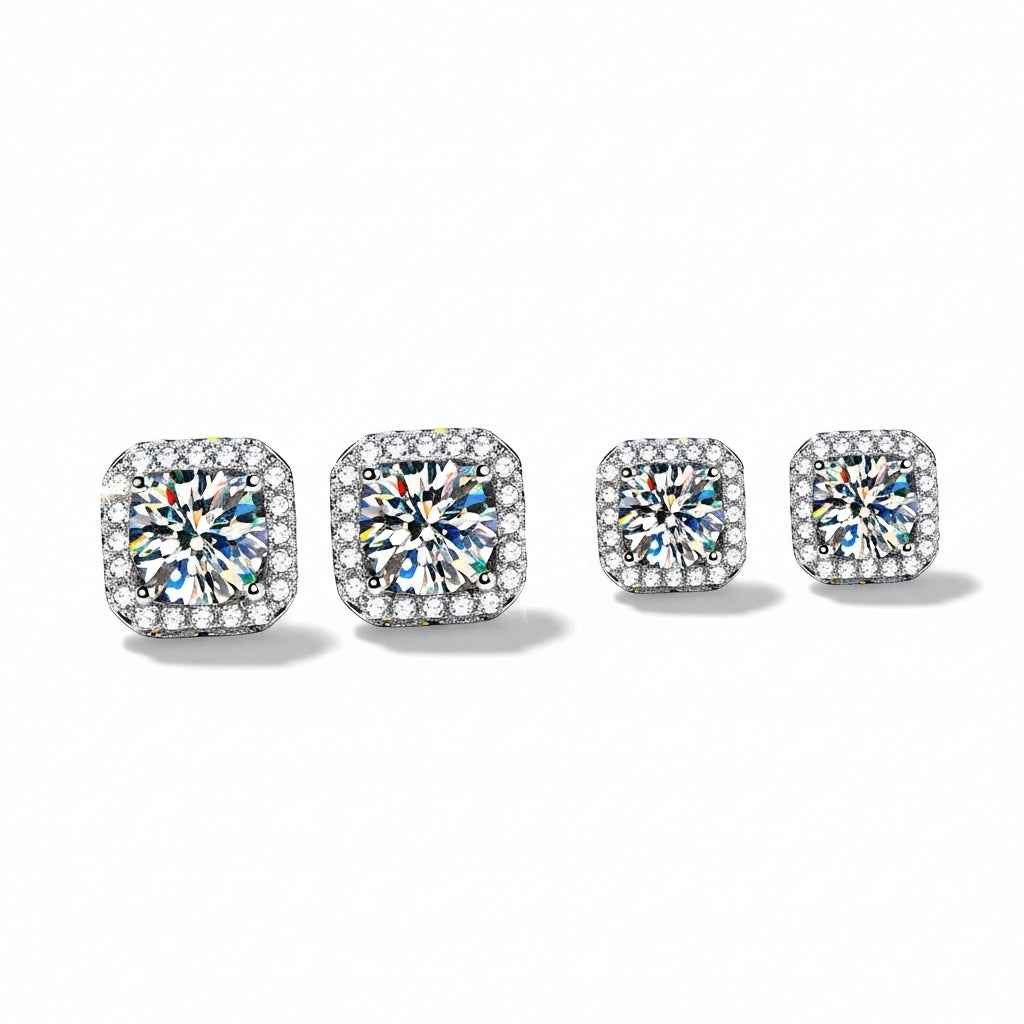 Brinco Moissanite Prata 925 Cushion de 0,5ct ou 1ct com Banho de Ouro Branco 18k - Moissanite Cor D VVS1 Certificada