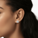 Brinco Ponto de Luz Cushion de Moissanite, 0,5ct (5mm) ou 1ct (6,5mm), Prata 925 com Banho de Ouro Branco 18k, Moissanite Cor D VVS1 Certificada - Monlí