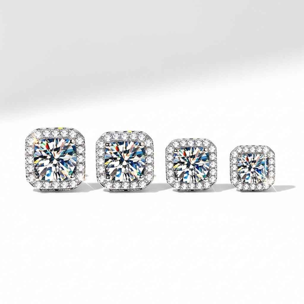 Brinco Moissanite Prata 925 Cushion de 0,5ct ou 1ct com Banho de Ouro Branco 18k - Moissanite Cor D VVS1 Certificada