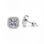Brinco Moissanite Prata 925 Cushion de 0,5ct ou 1ct com Banho de Ouro Branco 18k - Moissanite Cor D VVS1 Certificada