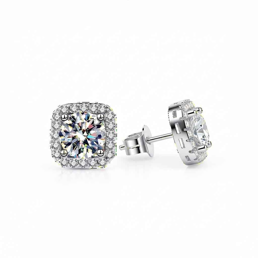 Brinco Moissanite Prata 925 Cushion de 0,5ct ou 1ct com Banho de Ouro Branco 18k - Moissanite Cor D VVS1 Certificada