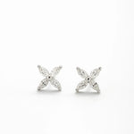 Brinco Flor 0,4ct de Moissanite Lapidação Navette, Prata 925 com Ródio, Moissanite Cor D VVS1 Certificada - Monlí