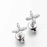 Brinco Moissanite Prata 925 - Flor 0,4ct Lapidação Navette, com Ródio, Cor D VVS1 Certificada