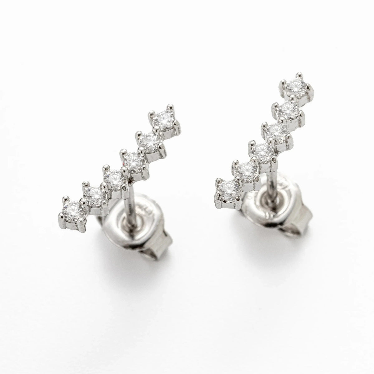 Brinco Curva de Luz 0,2ct de Moissanite Brilhante com 6 Pedras, Prata 925 com Ródio, Moissanite Cor D VVS1 Certificada - Monlí