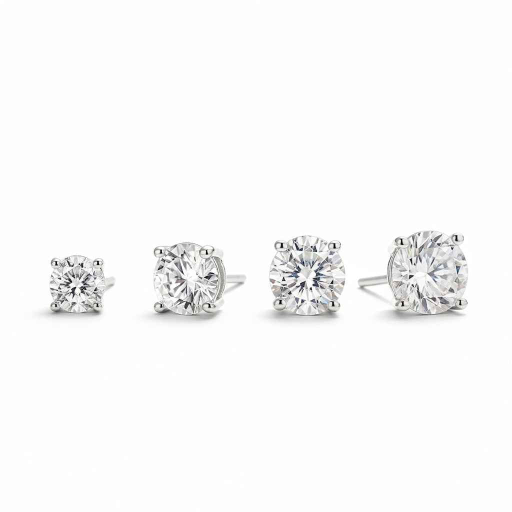 Brinco Moissanite Prata 925 com Ródio, 0,1 a 1ct Brilhante em Cor D VVS1 Certificada com 4 Garras