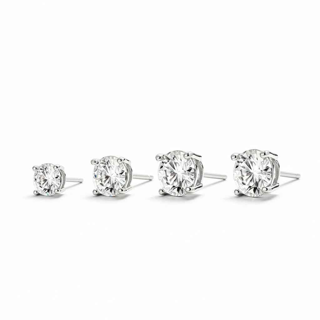 Brinco Moissanite Prata 925 com Ródio, 0,1 a 1ct Brilhante em Cor D VVS1 Certificada com 4 Garras