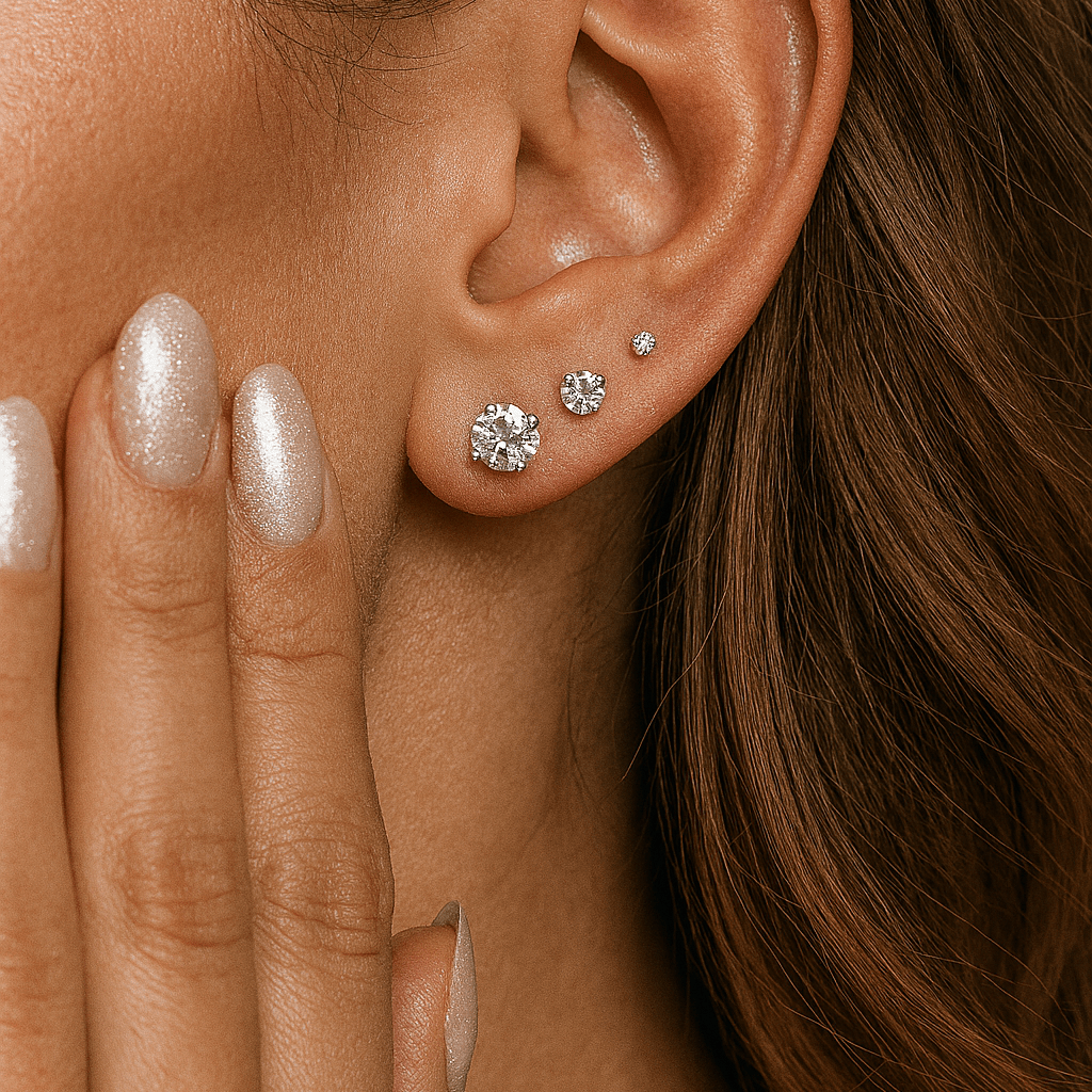 Brinco Ponto de Luz 0,1 a 1ct de Moissanite Brilhante com 4 Garras, Prata 925 com Ródio, Moissanite Cor D VVS1 Certificada - Monlí