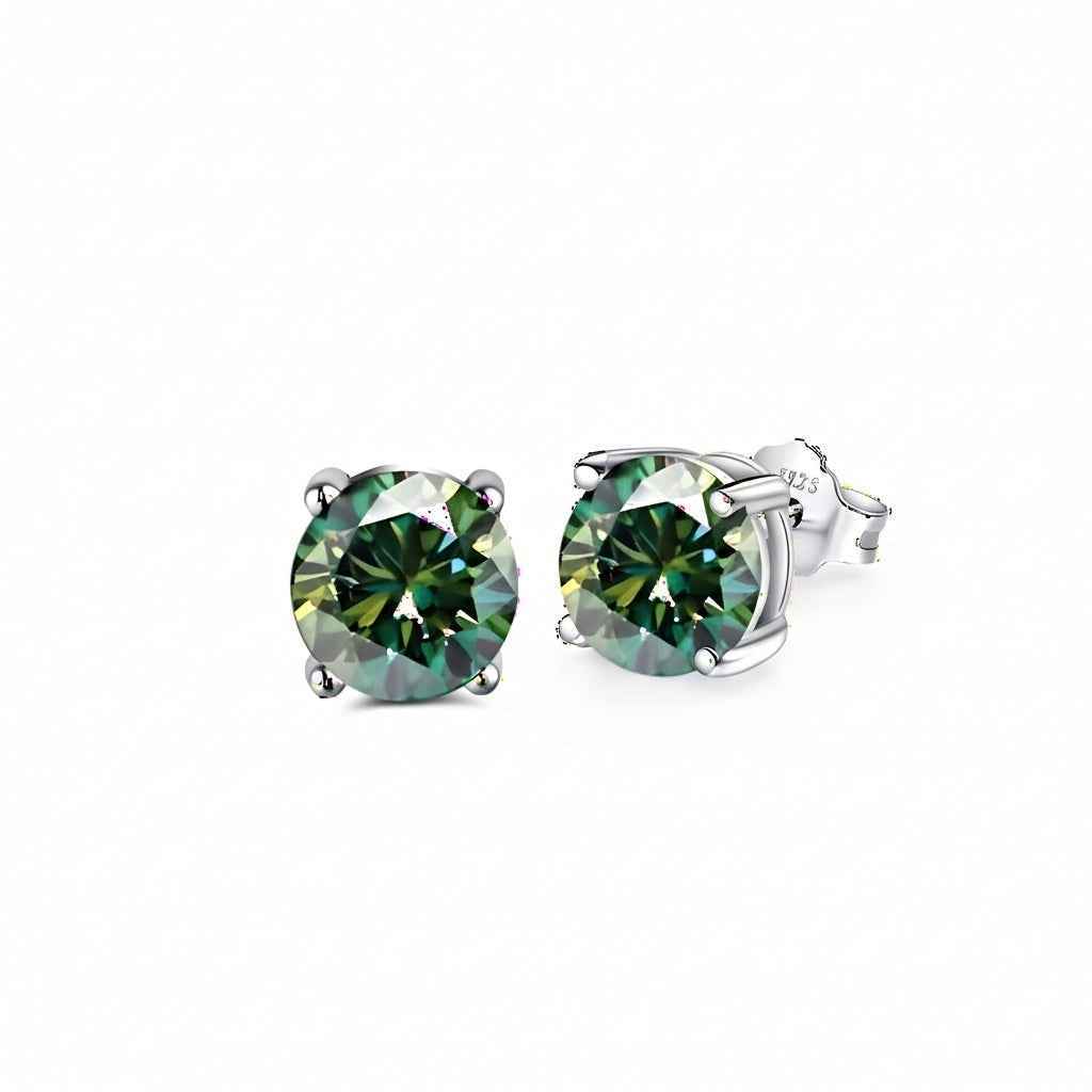 Brinco Moissanite Verde Brilhante 0,3ct a 2ct em Prata 925 com Ródio, VVS1 Certificada