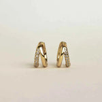 Brinco de Argola Dupla com Moissanite Brilhante em Prata 925 com Banho de Ouro 18k Branco e Amarelo, Moissanite Cor D VVS1 Certificada — Monlí