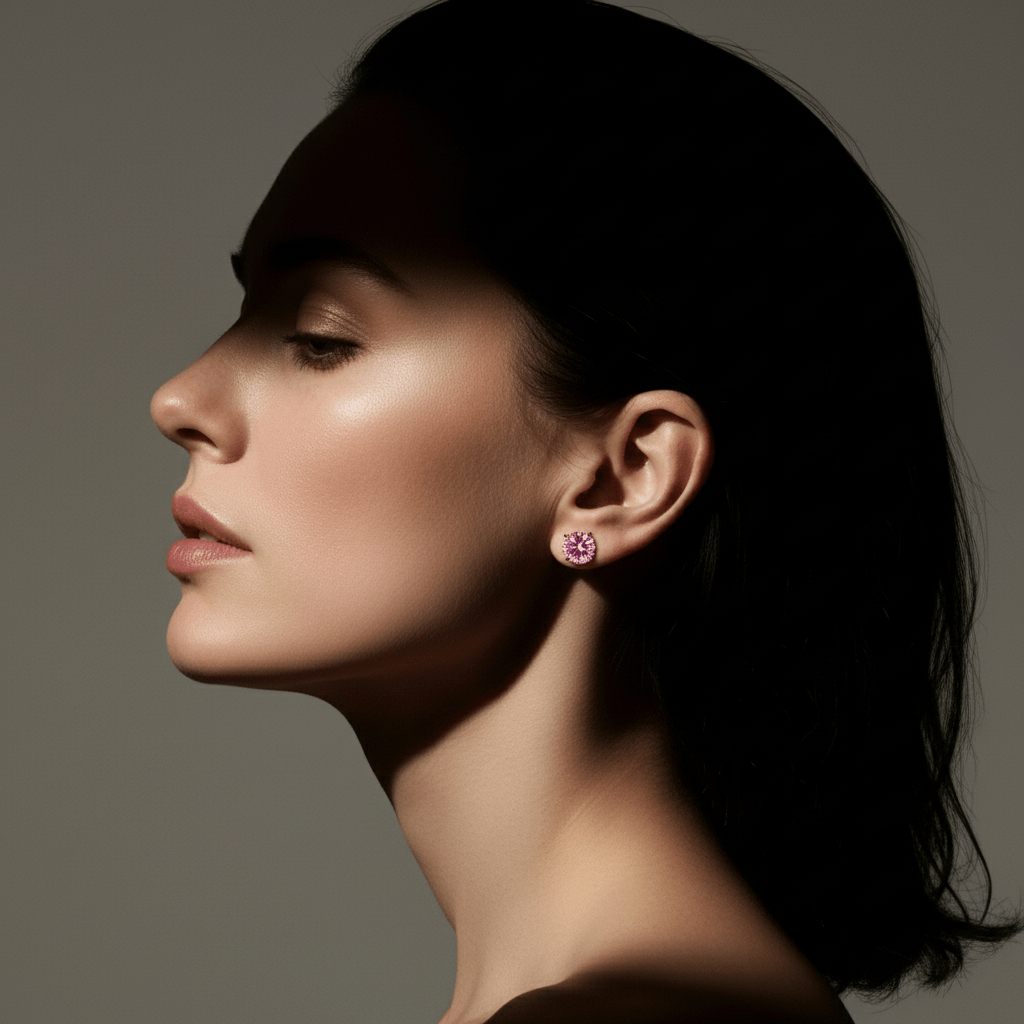 Brinco Ponto de Luz de Moissanite Colorida Rosa Brilhante, 0,3ct (4mm) • 0,5ct (5mm) • 1ct (6,5mm) • 2ct (8mm), Prata 925 com Ródio, Moissanite Cor D VVS1 Certificada - Monlí