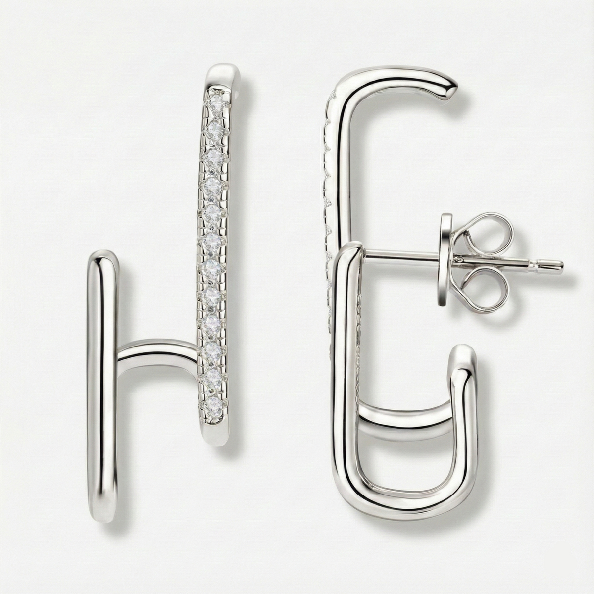 Brincos Geométricos de Moissanite Certificada em Prata 925 com Ouro Branco ou Ouro Amarelo