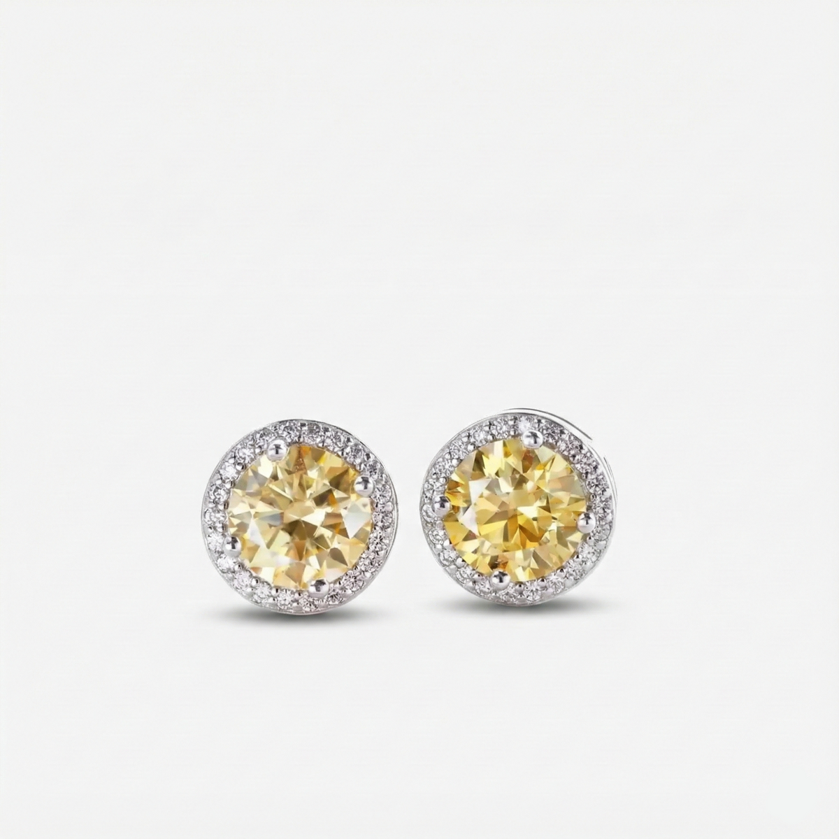 Brincos Halo Redondo de Moissanite Coloridas 1ct em Prata 925, Cor D VVS1 Certificada