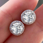 Brincos Halo Redondo de Moissanite Coloridas 1ct em Prata 925, Cor D VVS1 Certificada