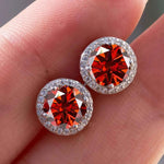 Brincos Halo Redondo de Moissanite Coloridas 1ct em Prata 925, Cor D VVS1 Certificada