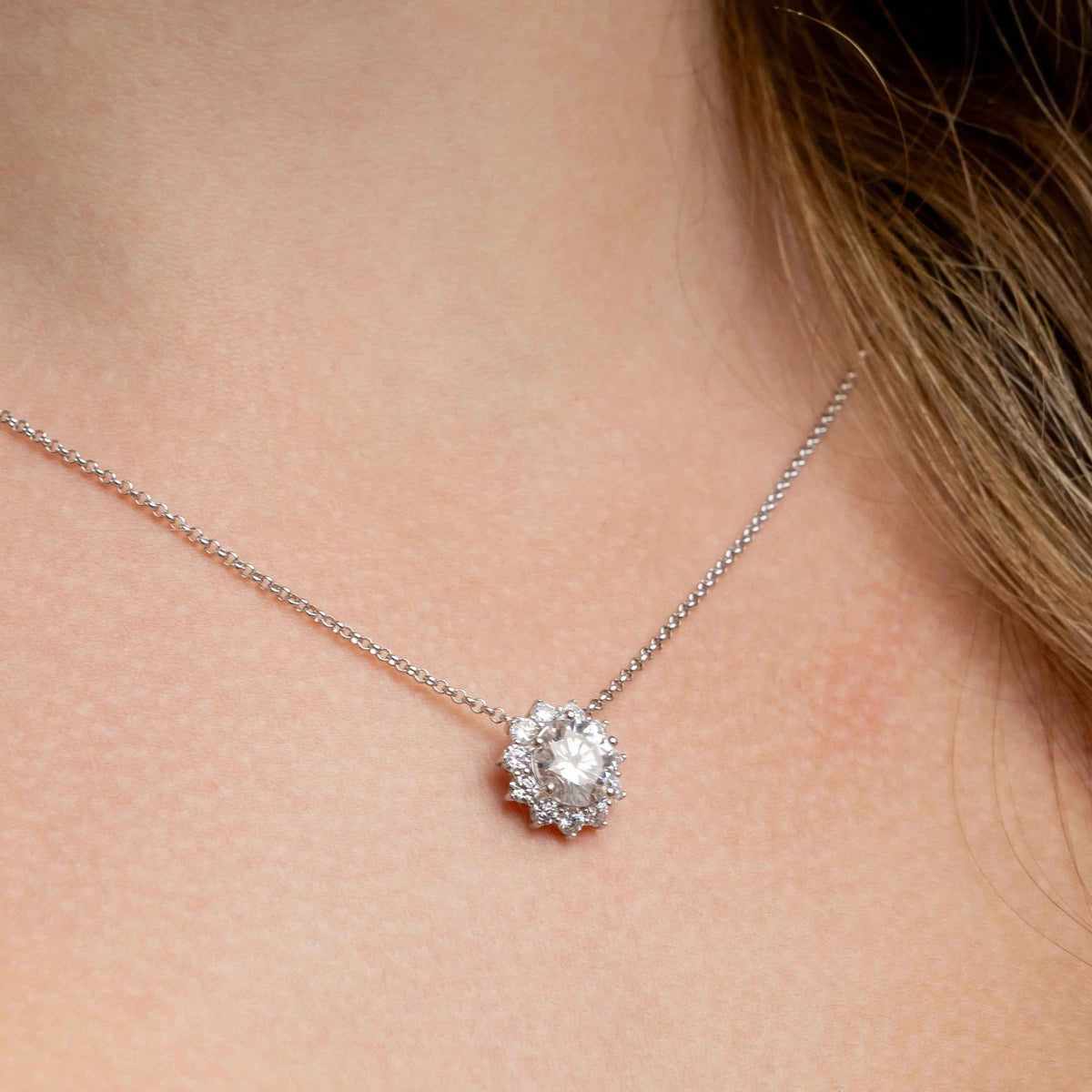 Colar Moissanite Prata 925 1,5ct Brilhante com Ródio e Certificação VVS1 Cor D