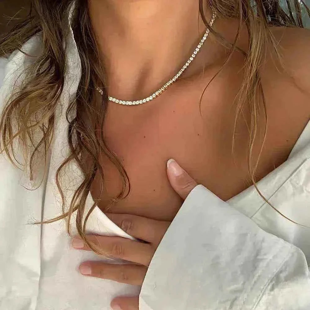 Colar Riviera de Moissanite Brilhante 2mm em Prata 925 com Banho de Ouro 18K, Moissanite Cor D VVS1 Certificada — Monlí