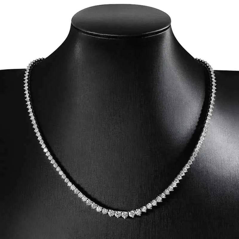 Colar Riviera de Moissanite Brilhante em Prata 925, Cravação de 3 Garras e Gradiente de Pedras Cor D VVS1 Certificada