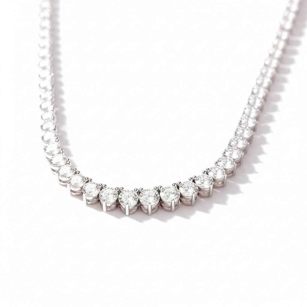 Colar Riviera de Moissanite Brilhante em Prata 925, Cravação de 3 Garras e Gradiente de Pedras Cor D VVS1 Certificada