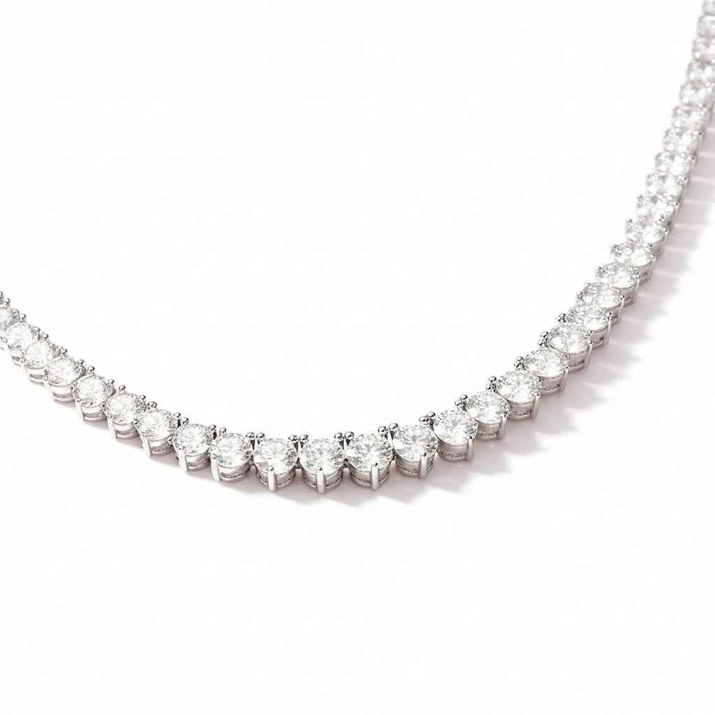 Colar Riviera de Moissanite Brilhante em Prata 925, Cravação de 3 Garras e Gradiente de Pedras Cor D VVS1 Certificada