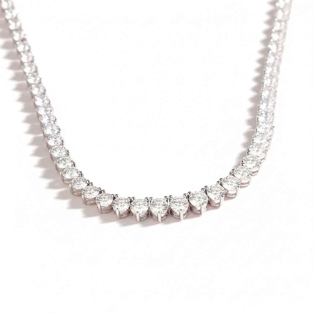 Colar Riviera de Moissanite Brilhante em Prata 925, Cravação de 3 Garras e Gradiente de Pedras Cor D VVS1 Certificada