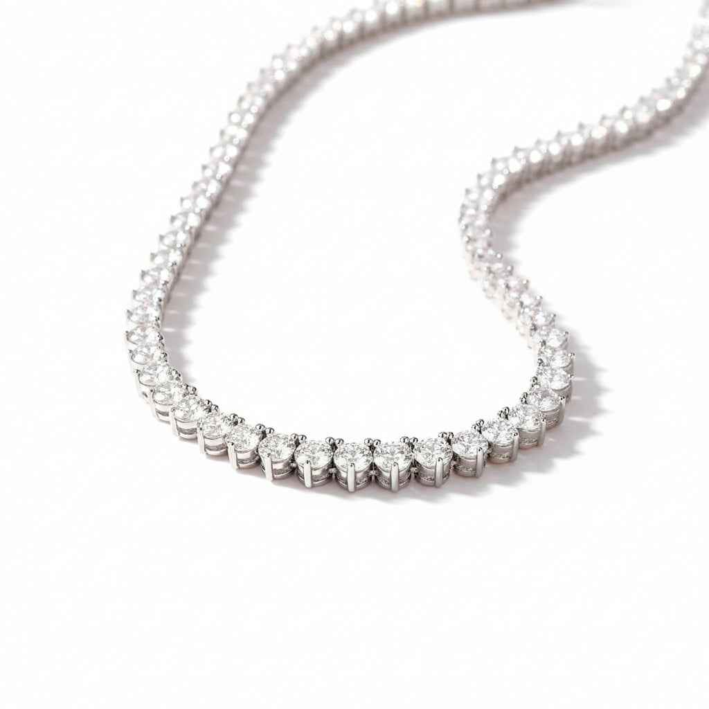 Colar Riviera de Moissanite Brilhante em Prata 925, Cravação de 3 Garras e Gradiente de Pedras Cor D VVS1 Certificada