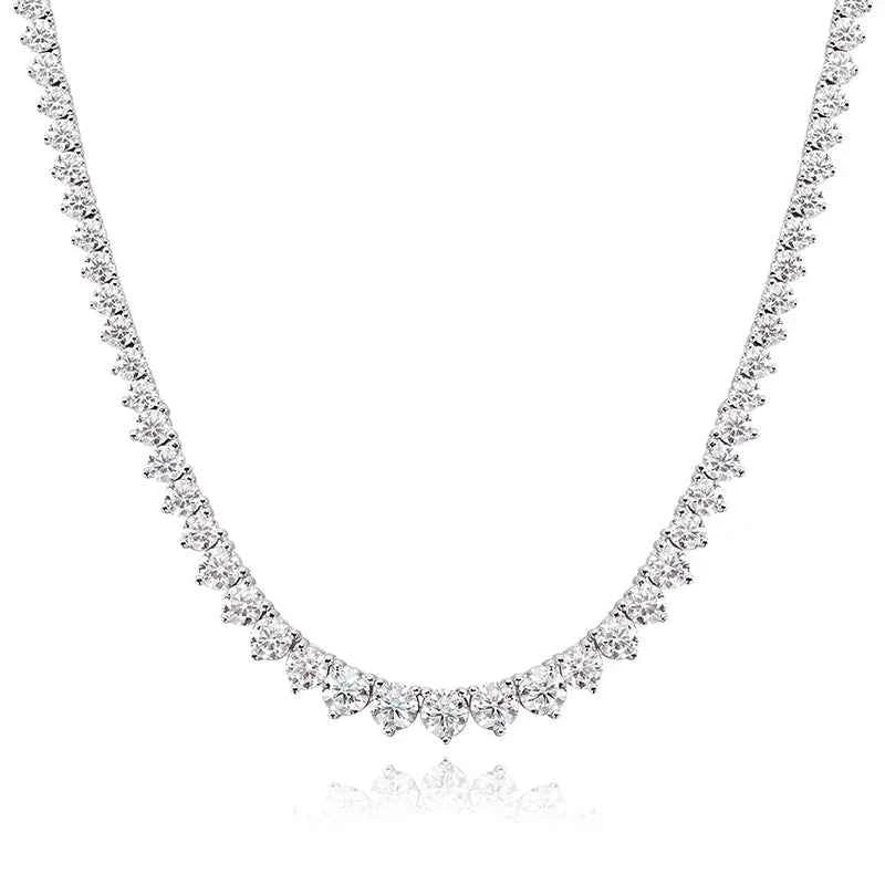 Colar Riviera de Moissanite Brilhante em Prata 925, Cravação de 3 Garras e Gradiente de Pedras Cor D VVS1 Certificada
