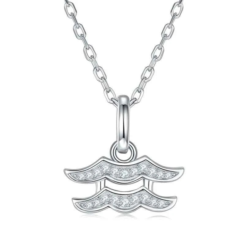 Colar Signos do Zodíaco com Pingente de Moissanite Brilhante em Prata 925 com Banho de Ouro 18K, Moissanite Cor D VVS1 Certificada — Monlí