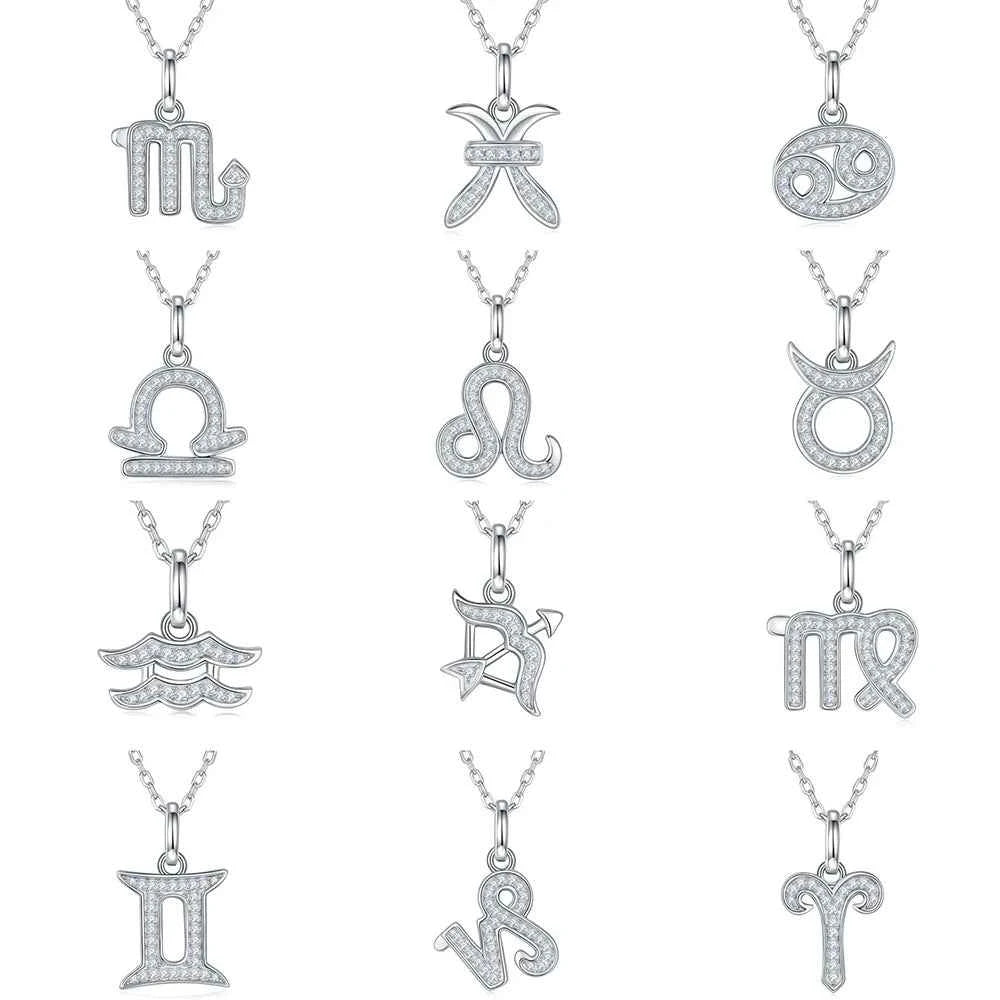 Colar Signos do Zodíaco com Pingente de Moissanite Brilhante em Prata 925 com Banho de Ouro 18K, Moissanite Cor D VVS1 Certificada — Monlí