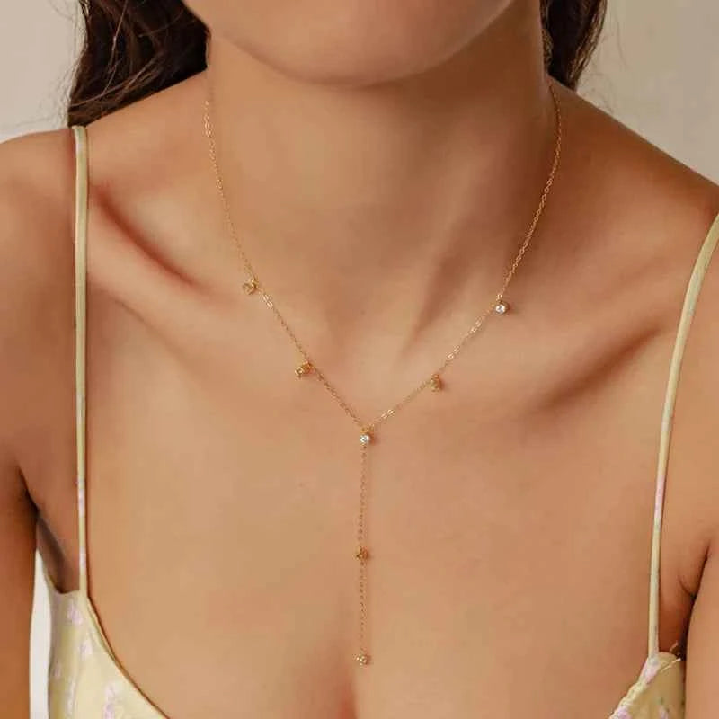Colar Y Moissanite 3mm com Pendente Longo – Prata 925 Banhada a Ouro 18k – Monlí