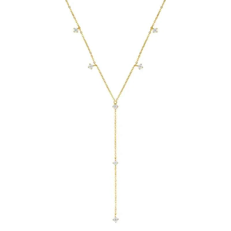 Colar Y Moissanite 3mm com Pendente Longo – Prata 925 Banhada a Ouro 18k – Monlí