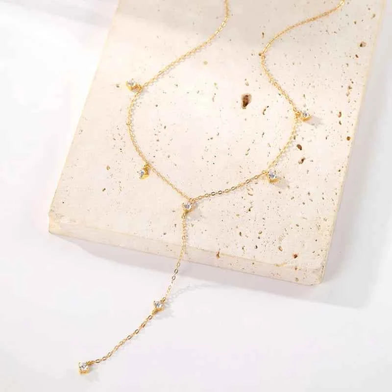 Colar Y Moissanite 3mm com Pendente Longo – Prata 925 Banhada a Ouro 18k – Monlí