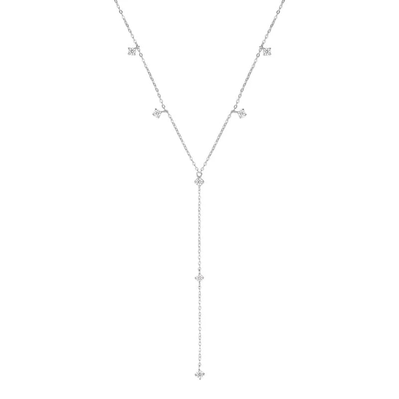 Colar Y Moissanite 3mm com Pendente Longo – Prata 925 Banhada a Ouro 18k – Monlí - Monlí