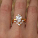 Conjunto Anel de Moissanite Gota 4ct em Prata 925 com Banho de Ouro 18K, Moissanite Cor D VVS1 Certificada — Monlí