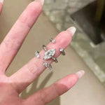 Conjunto de Anéis com Moissanite Marquise / Navette 3,3ct em Prata 925, Lapidação Excelente, Moissanite Cor D VVS1 Certificada — Monlí