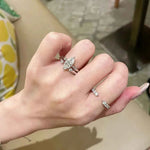 Conjunto de Anéis com Moissanite Marquise / Navette 3,3ct em Prata 925, Lapidação Excelente, Moissanite Cor D VVS1 Certificada — Monlí