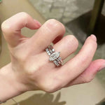 Conjunto de Anéis com Moissanite Marquise / Navette 3,3ct em Prata 925, Lapidação Excelente, Moissanite Cor D VVS1 Certificada — Monlí