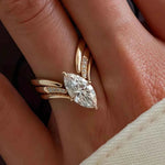 Conjunto de Anéis de Moissanite Marquise / Navette 3 Peças em Prata 925 com Banho de Ouro 18k, Moissanite Cor D VVS1 Certificada — Monlí