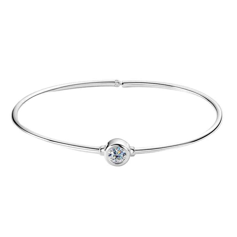 Pulseira Ajustável de Moissanite Redonda em Prata 925 Certificada